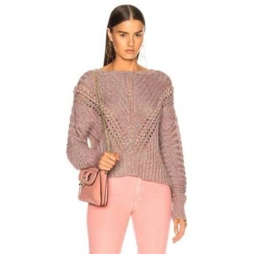 Rag & Bone Roman Pink Cotton Pointelle Chevron Knit Sweater Size‎ Medium